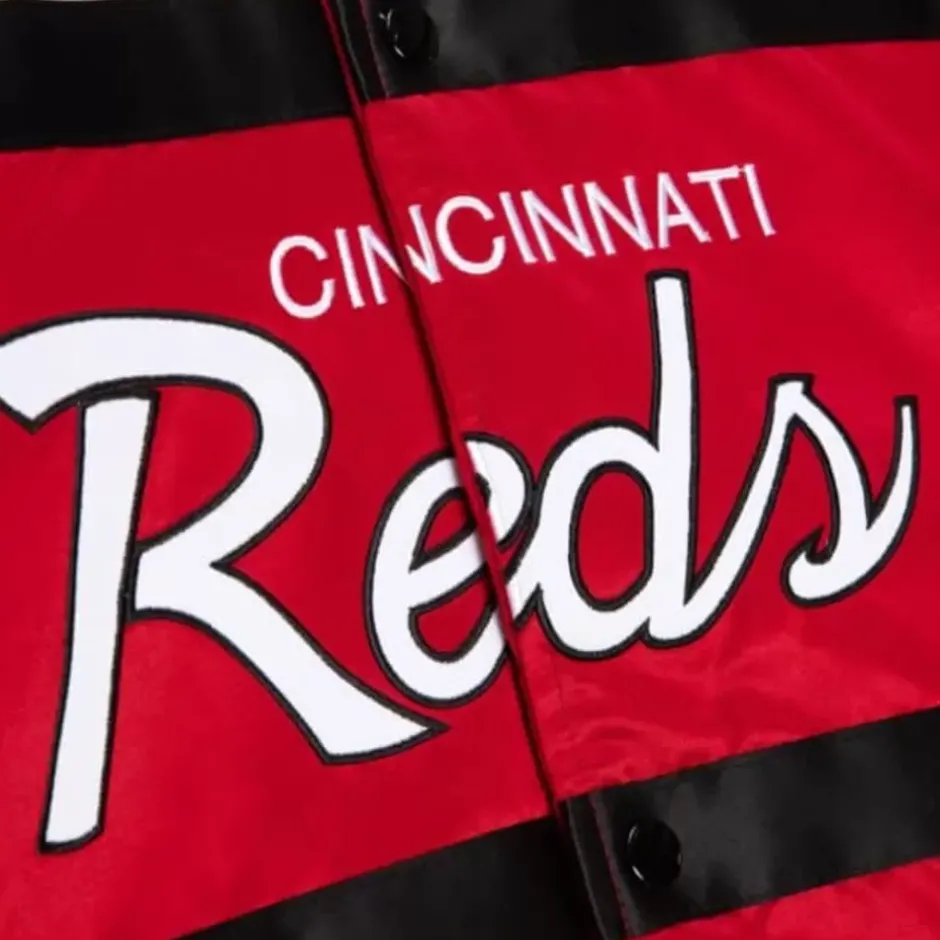Men Mitchell & Ness Jackets & Outerwear-Special Script Heavyweight Satin Jacket Cincinnati Reds