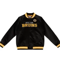 Men Mitchell & Ness Jackets & Outerwear-Special Script Light Weight Satin Jacket Boston Bruins
