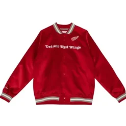 Men Mitchell & Ness Jackets & Outerwear-Special Script Light Weight Satin Jacket Detroit Red Wings