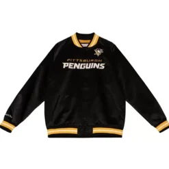 Men Mitchell & Ness Jackets & Outerwear-Special Script Light Weight Satin Jacket Pittsburgh Penguins