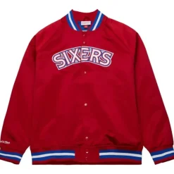 Men Mitchell & Ness Jackets & Outerwear-Special Script Lightweight Satin Jacket Philadelphia 76Ers