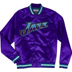 Men Mitchell & Ness Jackets & Outerwear-Special Script Lightweight Satin Jacket Utah Jazz