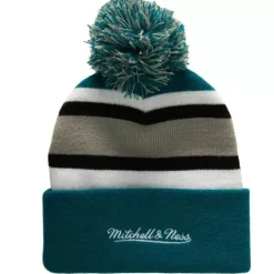 Mitchell & Ness Knit-Stripe Pom Knit San Jose Sharks