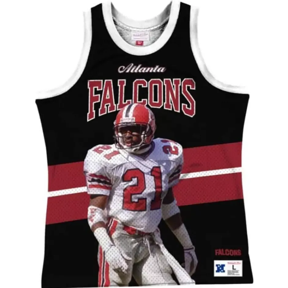 Men Mitchell & Ness T-Shirts & Tops-Sublimated Player Tank Atlanta Falcons Deion Sanders
