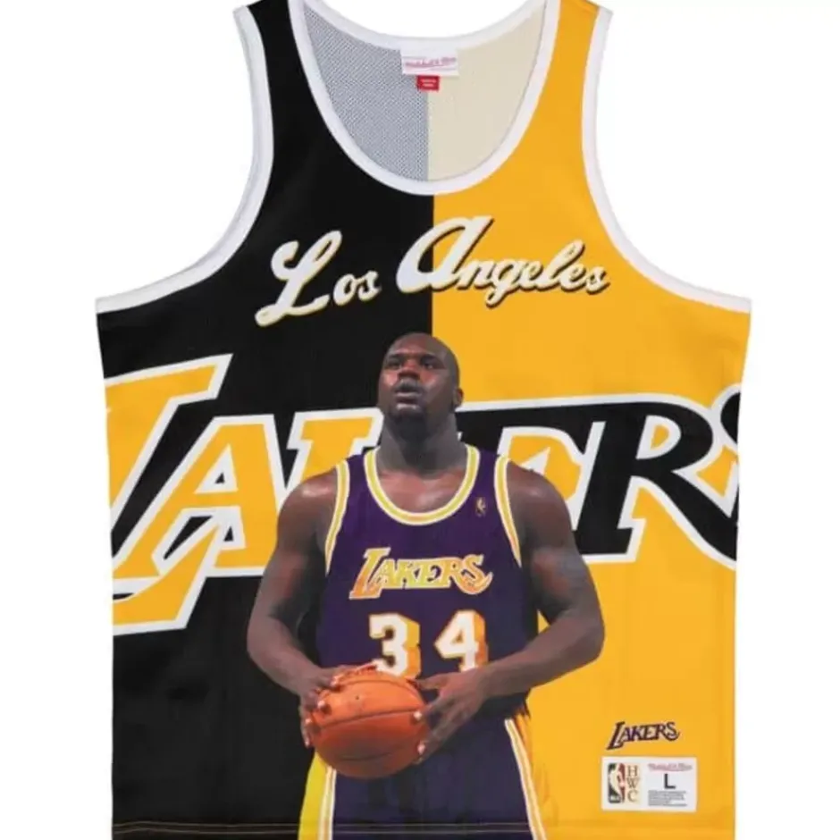 Men Mitchell & Ness T-Shirts & Tops-Sublimated Player Tank Los Angeles Lakers Shaquille O'Neal