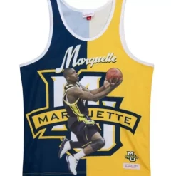 Men Mitchell & Ness T-Shirts & Tops-Sublimated Player Tank Marquette University Dwyane Wade