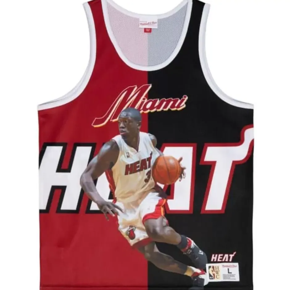 Men Mitchell & Ness T-Shirts & Tops-Sublimated Player Tank Miami Heat Dwyane Wade