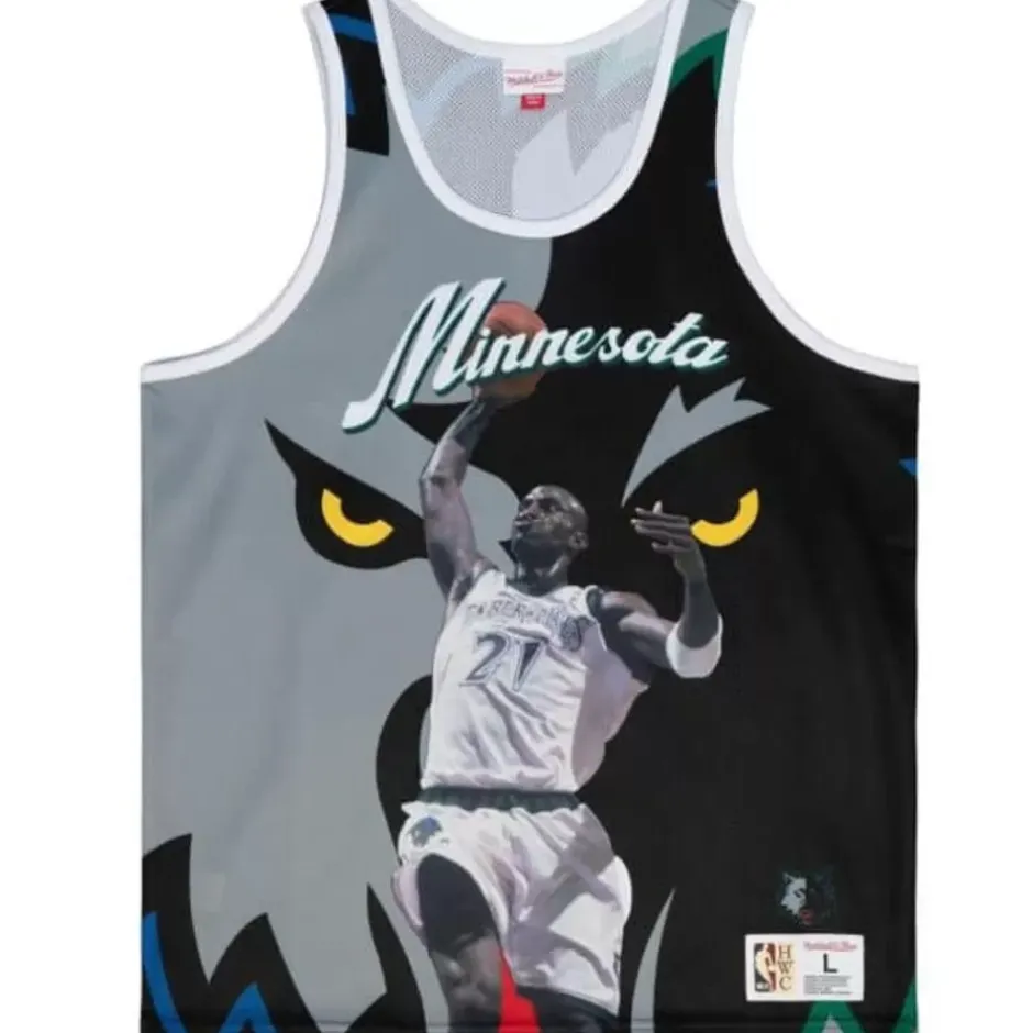 Men Mitchell & Ness T-Shirts & Tops-Sublimated Player Tank Minnesota Timberwolves Kevin Garnett