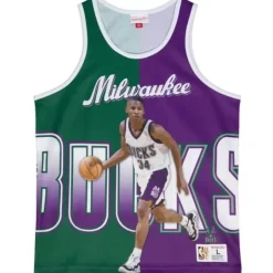 Men Mitchell & Ness T-Shirts & Tops-Sublimated Player Tank Milwaukee Bucks Ray Allen