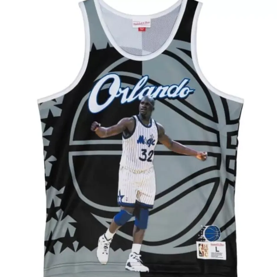 Men Mitchell & Ness T-Shirts & Tops-Sublimated Player Tank Orlando Magic Shaquille O'Neal