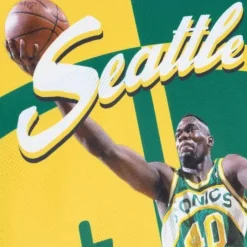 Men Mitchell & Ness T-Shirts & Tops-Sublimated Player Tank Seattle Supersonics Shawn Kemp