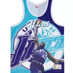 Men Mitchell & Ness T-Shirts & Tops-Sublimated Player Tank Utah Jazz Karl Malone