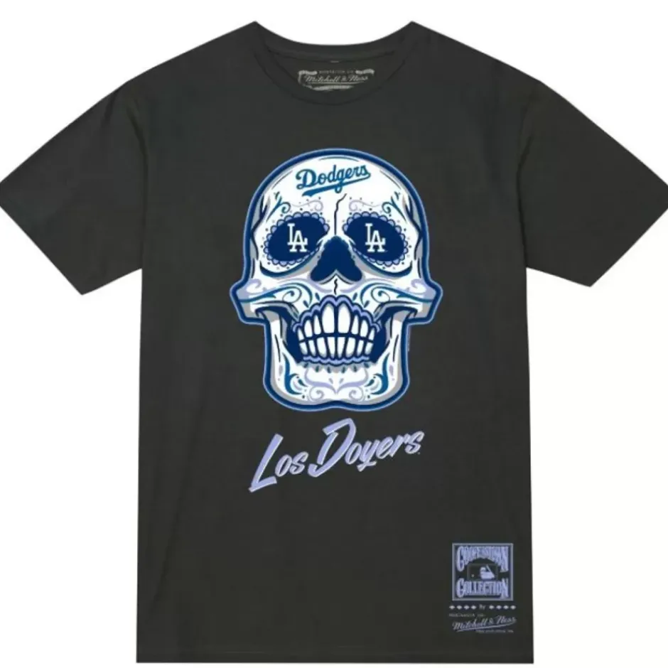 Men Mitchell & Ness T-Shirts & Tops-Sugar Skull Tee Los Angeles Dodgers