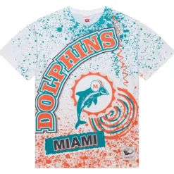 Men Mitchell & Ness T-Shirts & Tops-Team Burst Sublimated S/S Tee Miami Dolphins