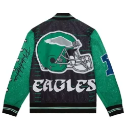 Men Mitchell & Ness Jackets & Outerwear-Team Burst Warm Up Jacket Philadelphia Eagles
