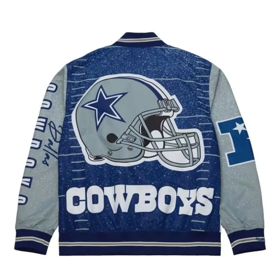 Men Mitchell & Ness Jackets & Outerwear-Team Burst Warm Up Jacket Dallas Cowboys