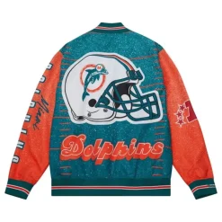 Men Mitchell & Ness Jackets & Outerwear-Team Burst Warm Up Jacket Miami Dolphins