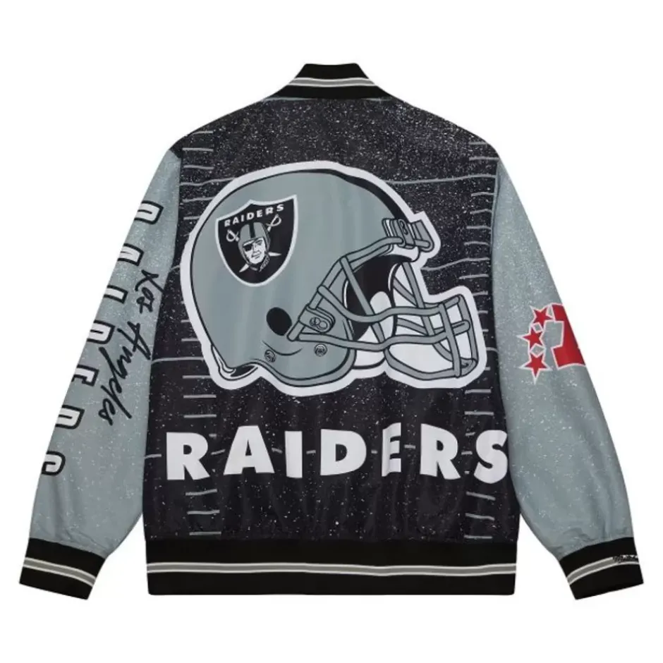 Men Mitchell & Ness Jackets & Outerwear-Team Burst Warm Up Jacket Los Angeles Raiders