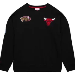 Men Mitchell & Ness Hoodies & Sweatshirts-Team First Satin Fleece Crew Chicago Bulls