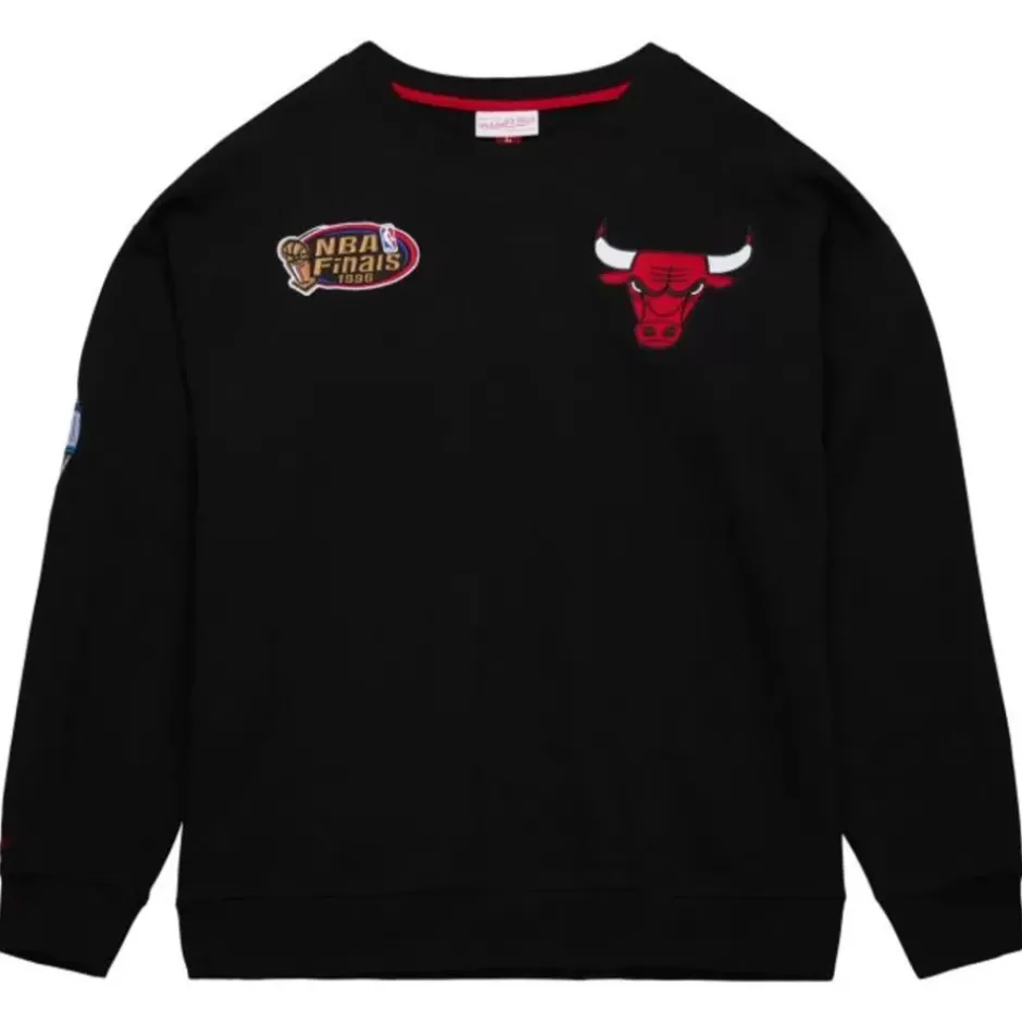 Men Mitchell & Ness Hoodies & Sweatshirts-Team First Satin Fleece Crew Chicago Bulls
