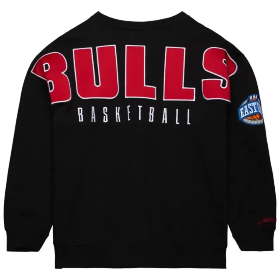 Men Mitchell & Ness Hoodies & Sweatshirts-Team First Satin Fleece Crew Chicago Bulls
