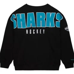 Men Mitchell & Ness Hoodies & Sweatshirts-Team First Satin Fleece Crew Current Logo San Jose Sharks