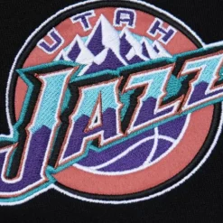 Men Mitchell & Ness Hoodies & Sweatshirts-Team First Satin Fleece Crew Utah Jazz