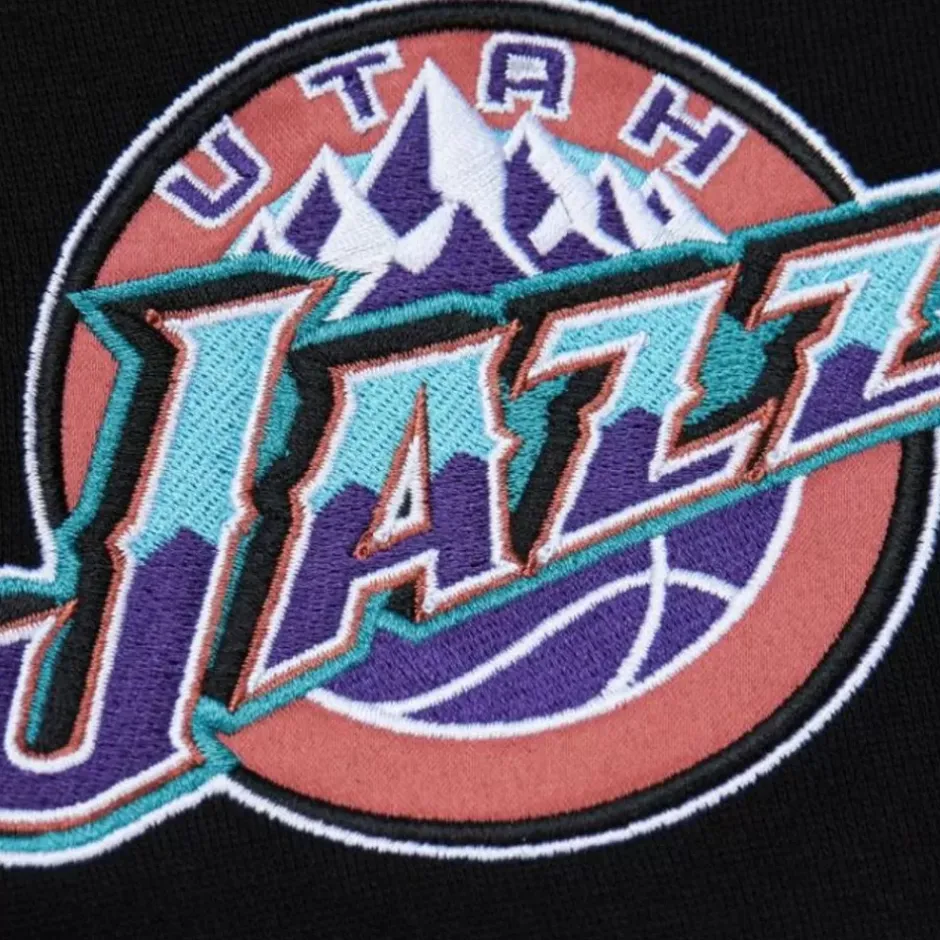 Men Mitchell & Ness Hoodies & Sweatshirts-Team First Satin Fleece Crew Utah Jazz