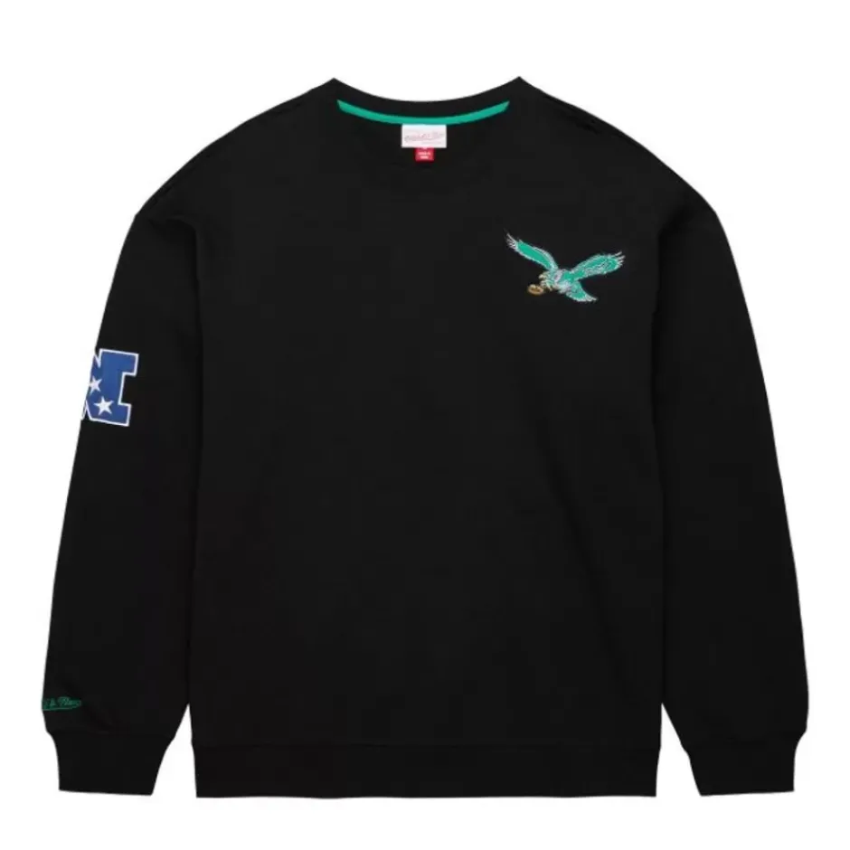 Men Mitchell & Ness Hoodies & Sweatshirts-Team First Satin Fleece Crew Philadelphia Eagles