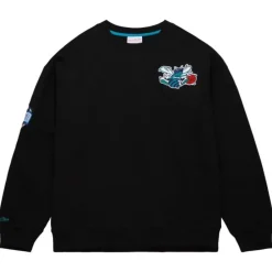 Men Mitchell & Ness Hoodies & Sweatshirts-Team First Satin Fleece Crew Charlotte Hornets