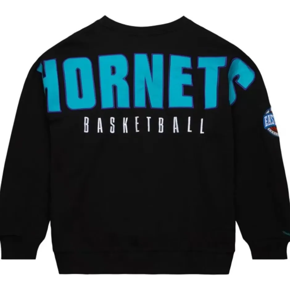 Men Mitchell & Ness Hoodies & Sweatshirts-Team First Satin Fleece Crew Charlotte Hornets
