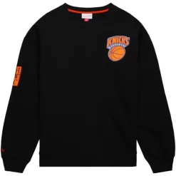 Men Mitchell & Ness Hoodies & Sweatshirts-Team First Satin Fleece Crew New York Knicks