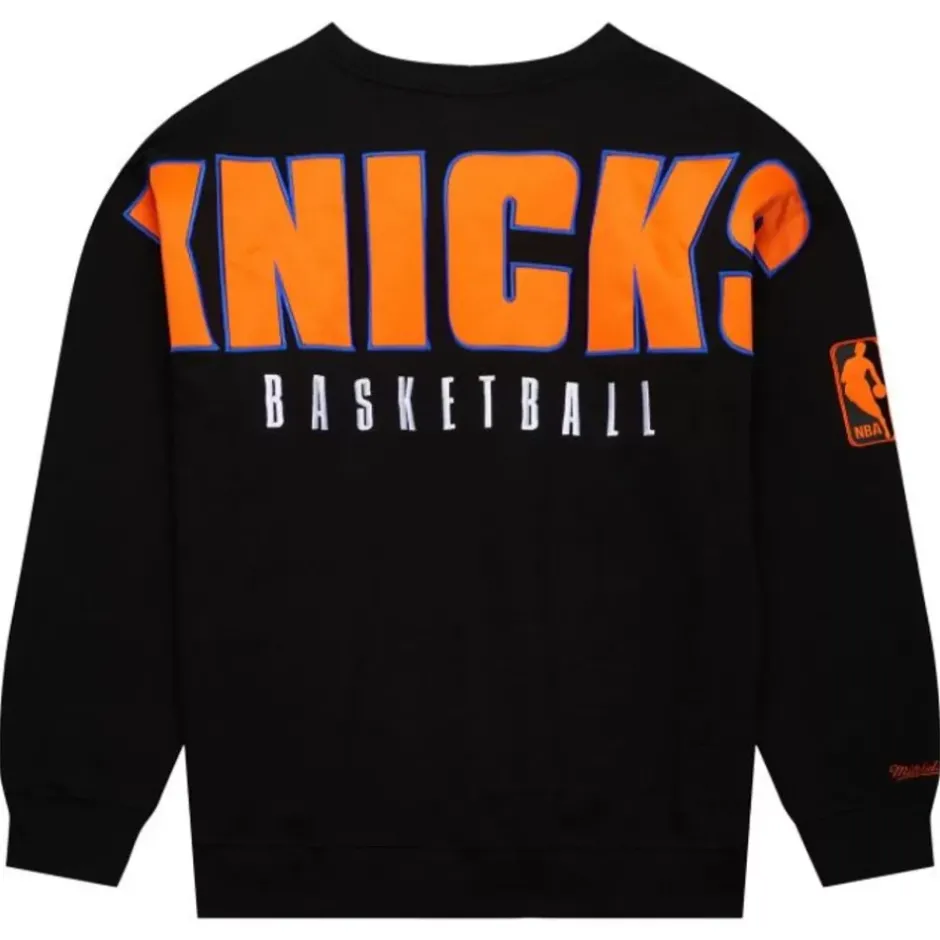 Men Mitchell & Ness Hoodies & Sweatshirts-Team First Satin Fleece Crew New York Knicks