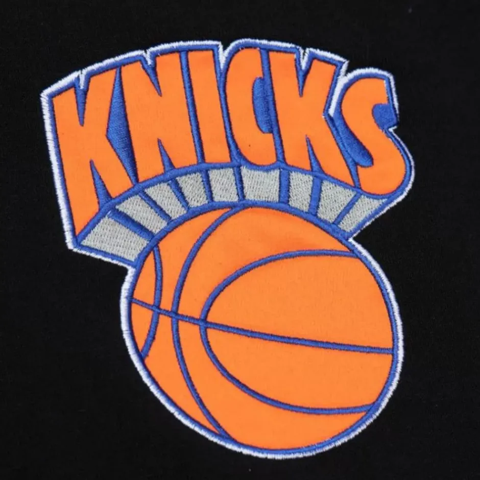 Men Mitchell & Ness Hoodies & Sweatshirts-Team First Satin Fleece Crew New York Knicks