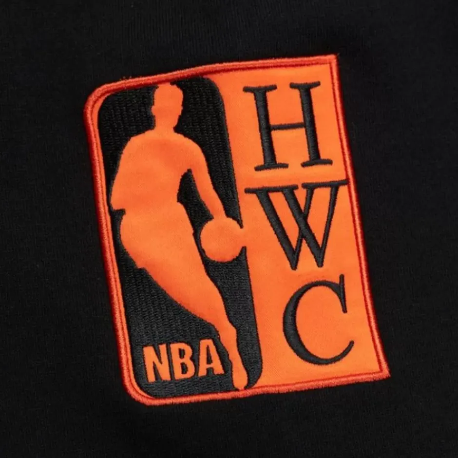 Men Mitchell & Ness Hoodies & Sweatshirts-Team First Satin Fleece Crew New York Knicks