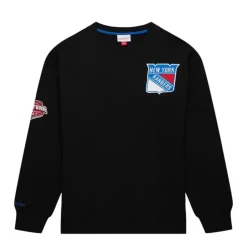 Men Mitchell & Ness Hoodies & Sweatshirts-Team First Satin Fleece Crew Current Logo New York Rangers