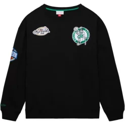 Men Mitchell & Ness Hoodies & Sweatshirts-Team First Satin Fleece Crew Boston Celtics