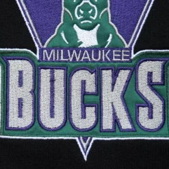 Men Mitchell & Ness Hoodies & Sweatshirts-Team First Satin Fleece Crew Milwaukee Bucks