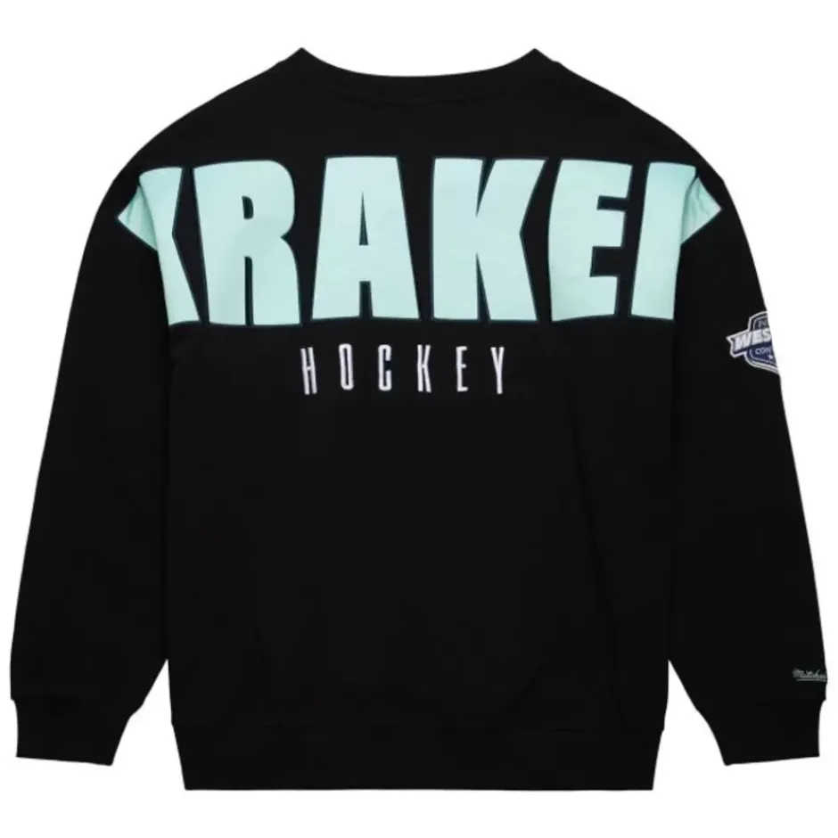 Men Mitchell & Ness Hoodies & Sweatshirts-Team First Satin Fleece Crew Current Logo Seattle Kraken