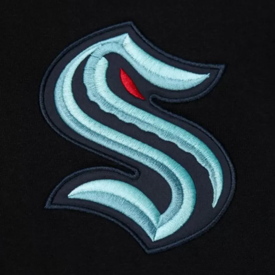 Men Mitchell & Ness Hoodies & Sweatshirts-Team First Satin Fleece Crew Current Logo Seattle Kraken