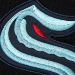 Men Mitchell & Ness Hoodies & Sweatshirts-Team First Satin Fleece Crew Current Logo Seattle Kraken