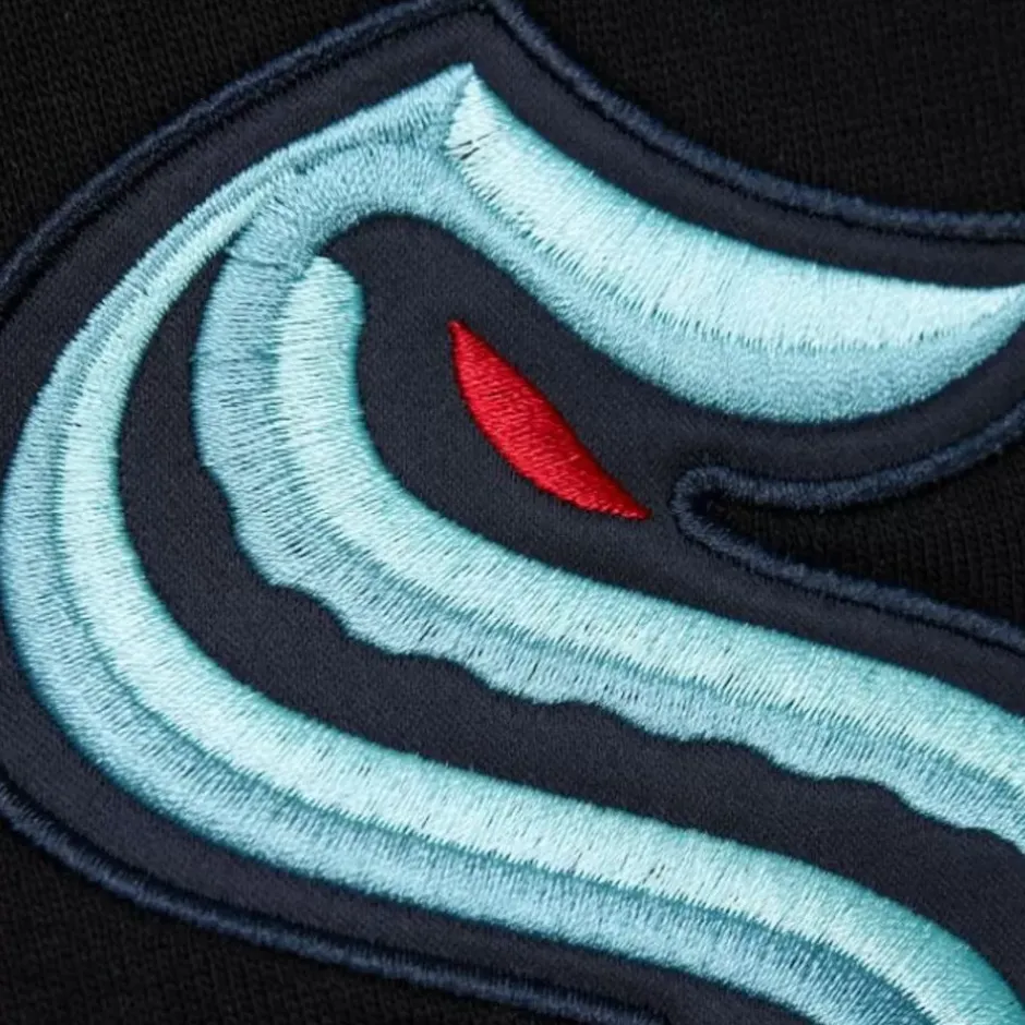 Men Mitchell & Ness Hoodies & Sweatshirts-Team First Satin Fleece Crew Current Logo Seattle Kraken