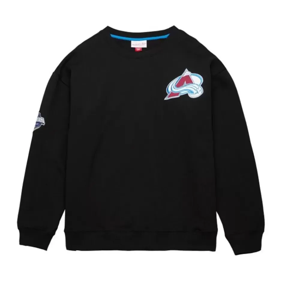 Men Mitchell & Ness Hoodies & Sweatshirts-Team First Satin Fleece Crew Current Logo Colorado Avalanche