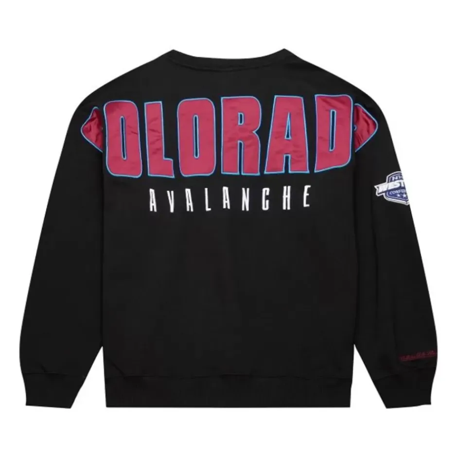 Men Mitchell & Ness Hoodies & Sweatshirts-Team First Satin Fleece Crew Current Logo Colorado Avalanche