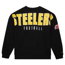 Men Mitchell & Ness Hoodies & Sweatshirts-Team First Satin Fleece Crew Pittsburgh Steelers