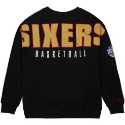 Men Mitchell & Ness Hoodies & Sweatshirts-Team First Satin Fleece Crew Philadelphia 76Ers