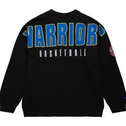 Men Mitchell & Ness Hoodies & Sweatshirts-Team First Satin Fleece Crew Golden State Warriors