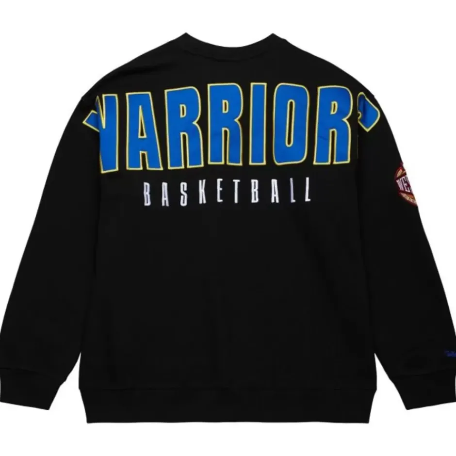 Men Mitchell & Ness Hoodies & Sweatshirts-Team First Satin Fleece Crew Golden State Warriors