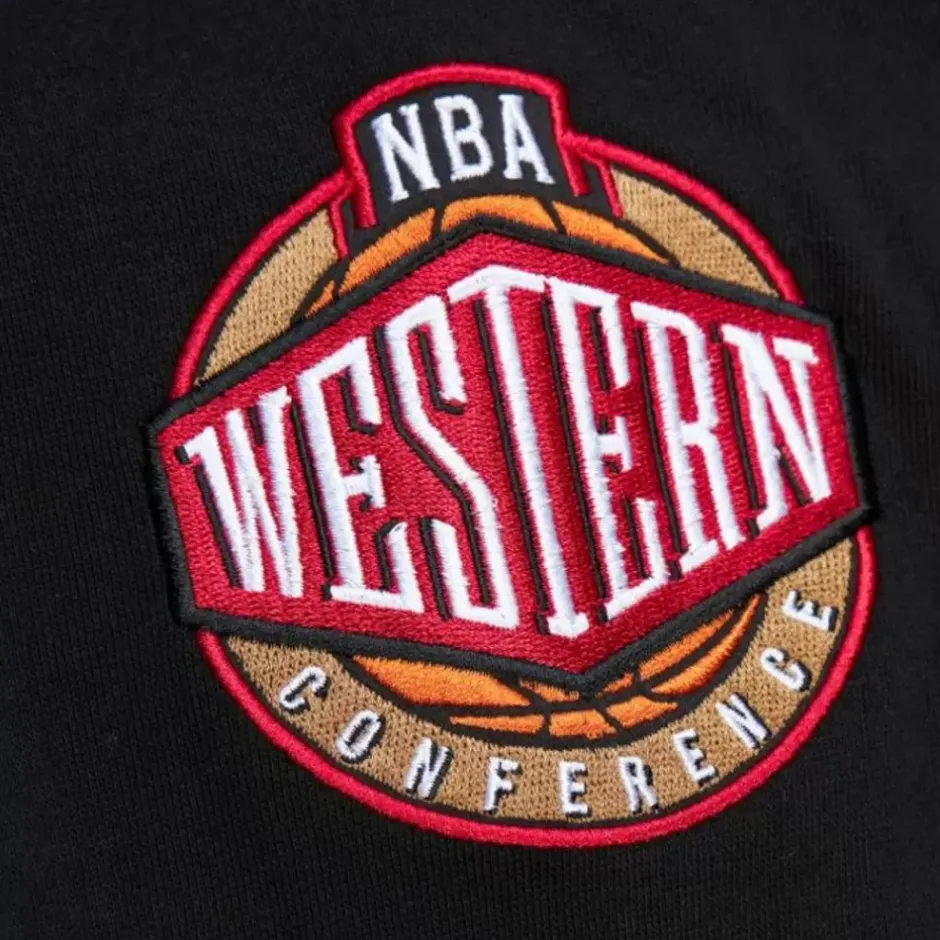 Men Mitchell & Ness Hoodies & Sweatshirts-Team First Satin Fleece Crew Golden State Warriors