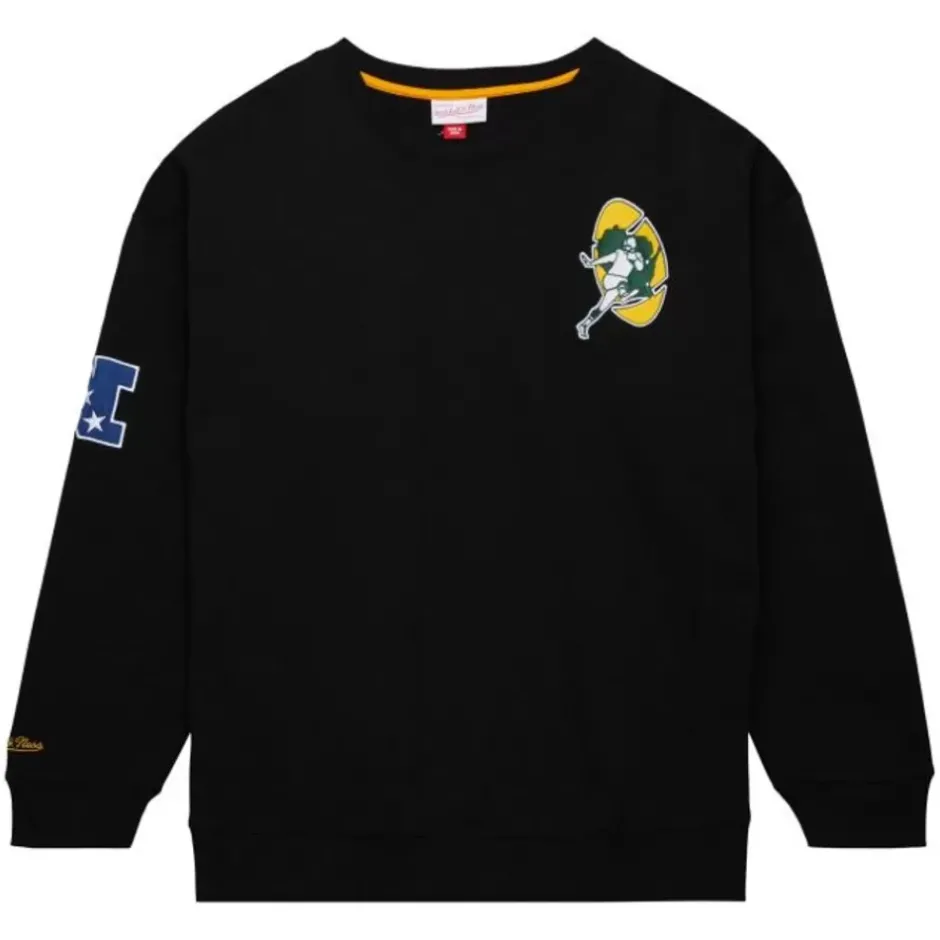 Men Mitchell & Ness Hoodies & Sweatshirts-Team First Satin Fleece Crew Green Bay Packers